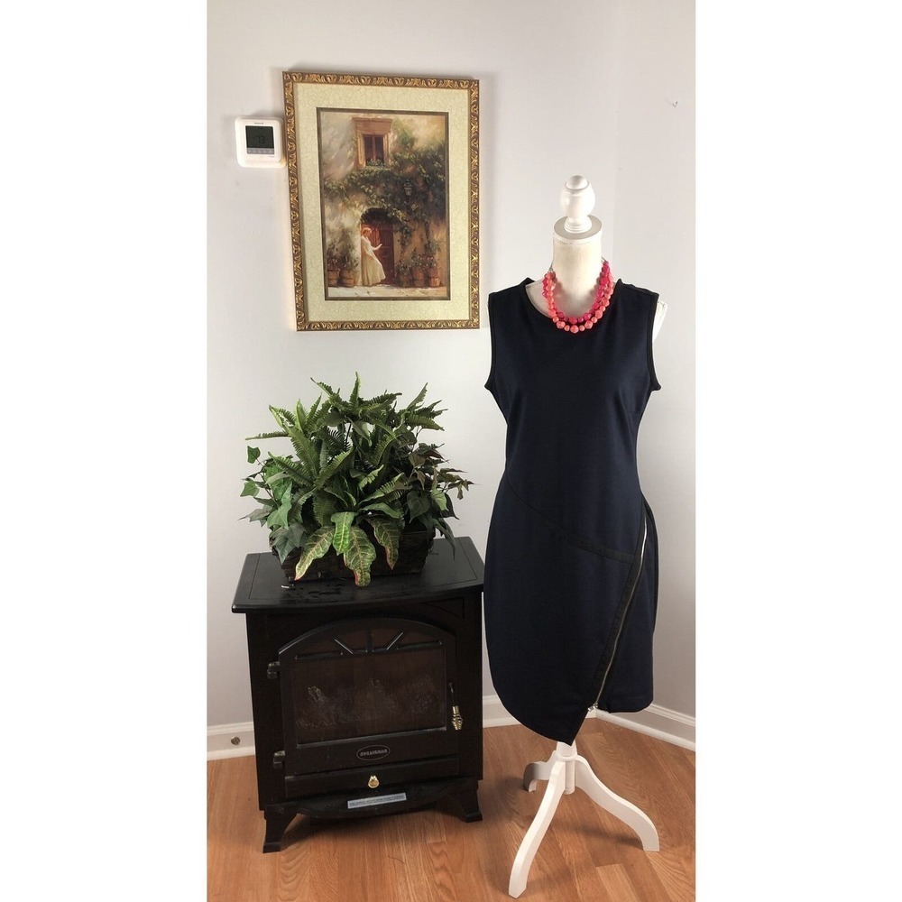 Women's Sharagano Dressโ Sleeveless Zippered Sheath Size 10, Dark Blue Black